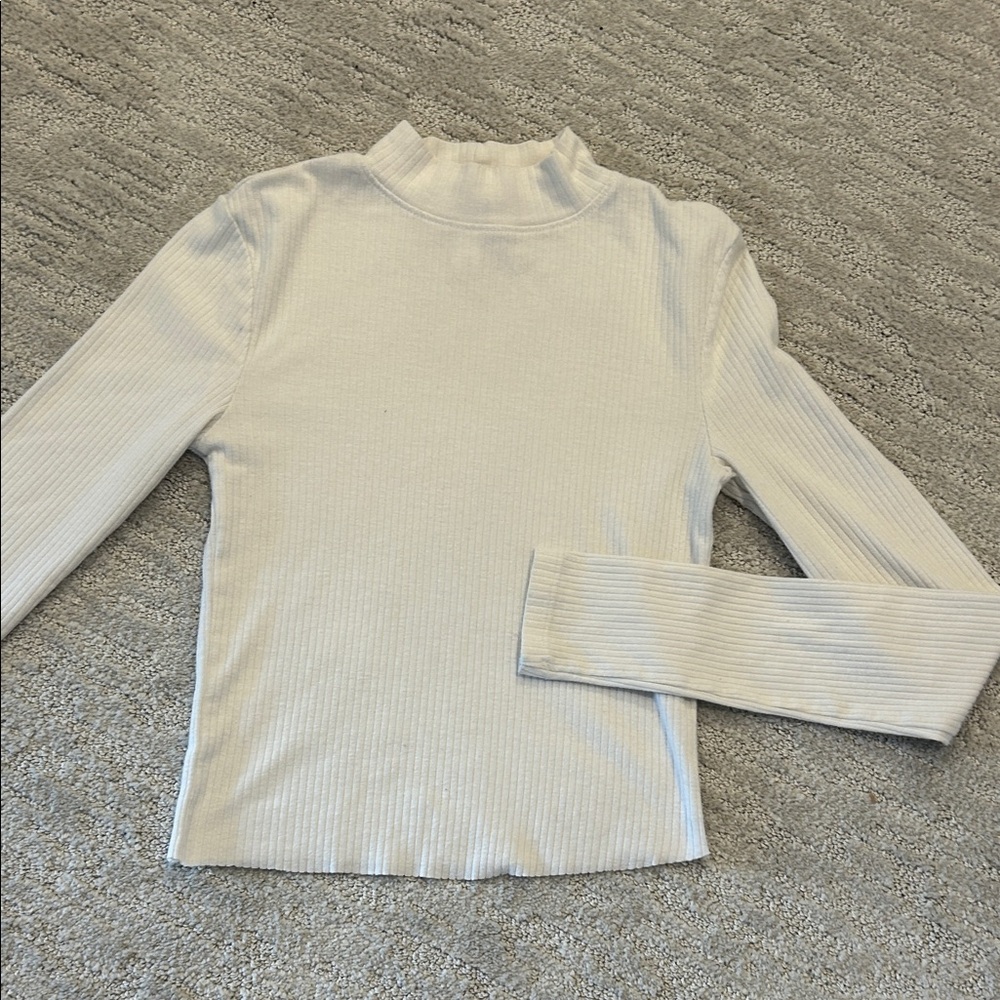 Nordstrom Cream Ribbed Turtleneck Top